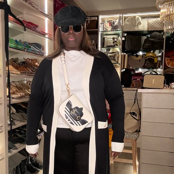 Black and White Long Cardigan - Picture 5 of 6